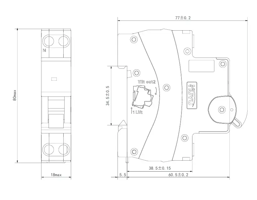 EXB3-40 AC Mini Circuit Breaker Dimensions