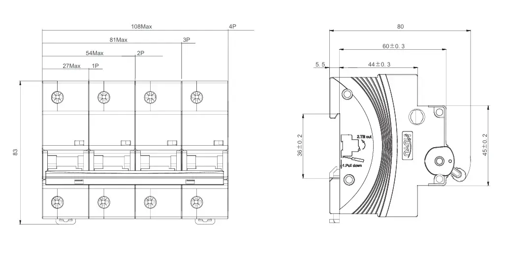 EXB3-125 AC MCB Dimensions